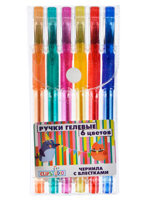 Набор гелевых ручек "ClipStudio" 6 цветов, 0.7 мм, с блестками, ПВХ упаковка