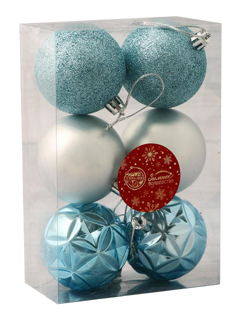 Набор елочных игрушек Шары "Гвинет" серебристо-голубой, 6 см, пластик, 6 штук в упаковке