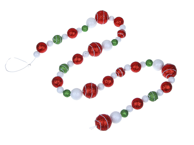 Елочное украшение СНОУ БУМ Бусы декоративные 120см шары разных диаметров  белый/красный/зеленый