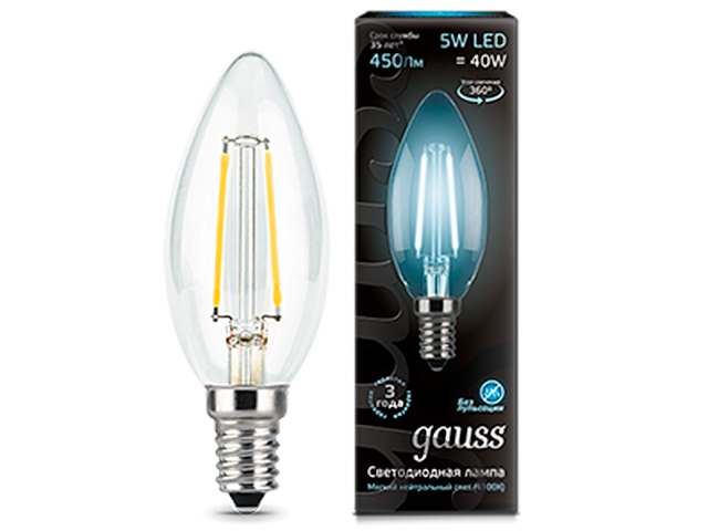 Лампа светодиодная "Gauss Elementary" LED 5Вт 230в, Е14, 4100К, белый, свеча