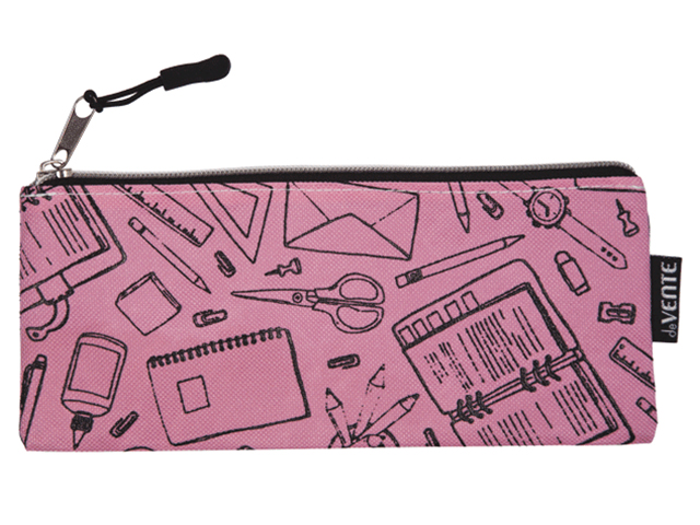 Пенал-косметичка deVENTE "School" текстильный, 21,5х9х1 см, плоский, на молнии, розовый
