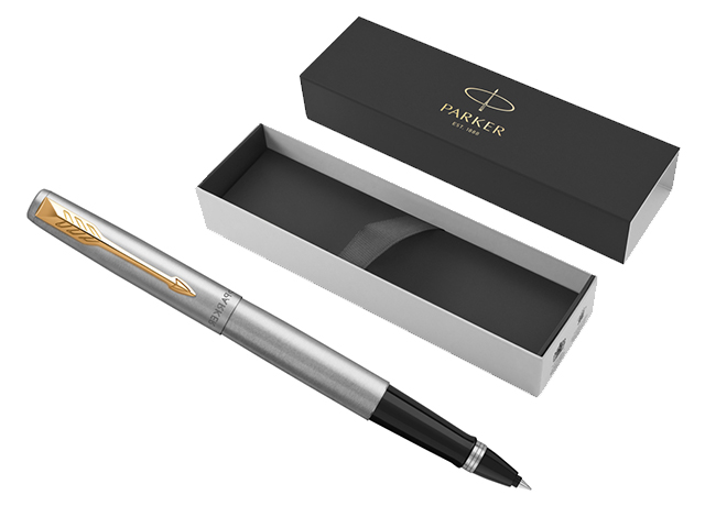 Ручка-роллер PARKER "Jotter Stainless Steel GT" черная, 0,8мм, подар. уп.