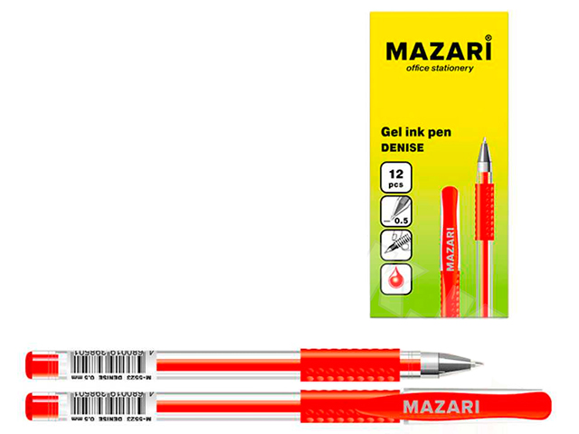 Ручка гелевая Mazari "DENISE" 0,5 мм, с резин. грипом, красная