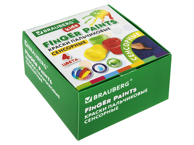Краски пальчиковые BRAUBERG "KIDS" 4 цвета по 40мл, сенсорные для малышей от 1 года