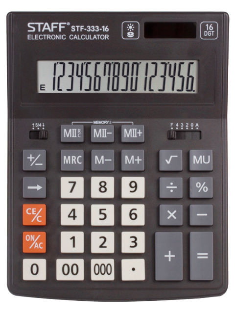 Калькулятор STAFF PLUS настольный STF-333, 16 разрядов, двойное питание, 200x154 мм