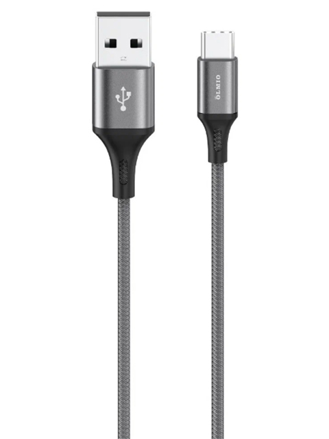 Дата-кабель BASIC, USB 2.0 - Type-C, 1.2м, 2.1A, тканевая оплетка, серый, OLMIO