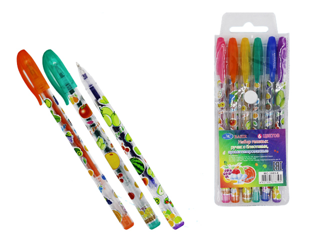 Набор гелевых ручек "Basir. Фрукты" ароматизир. с блестками, 6цв. в упак.
