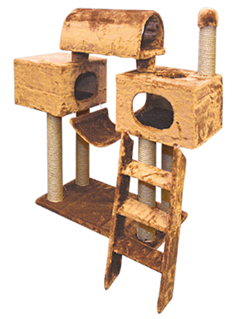 Комплекс для кошек однотонный, меховой, 2 дома, тоннель+ лестница, 1020х830х1070мм, бежевый