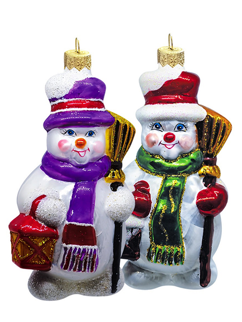 Елочное украшение фигурка "Снеговик с фонариком" 14см, стекло, в подарочной упаковке