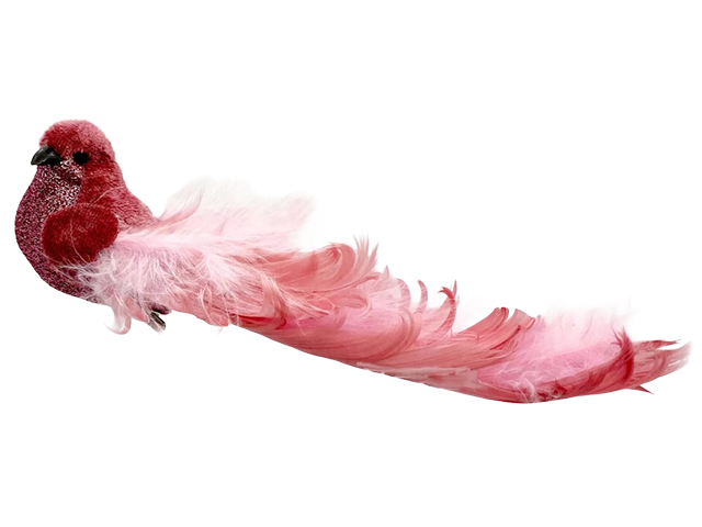 Елочное украшение "Птичка с глиттером на клипсе" 18см розовый