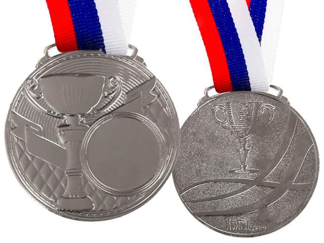 Медаль под нанесение 066 6,0 см, металлическая, на ленте, серебро