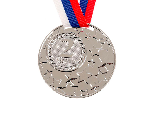 Медаль призовая "2 место" 058 5,0 см, металлическая, на ленте, серебро