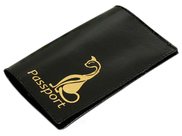 Обложка для паспорт Кошка" 9,5х13,5см, тиснение фольгой, черный