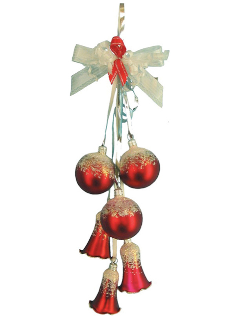 Елочное украшение Гирлянда "Забава" 3 колокола+3 шара, стекло, в подарочной упаковке
