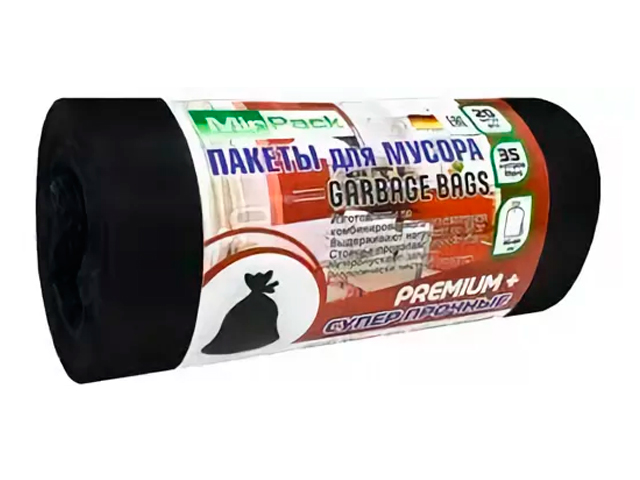 Мешок для мусора 35л. 20шт. "MirPack. Premium+" 50х60 см, супер прочные, черный, 20 мкр