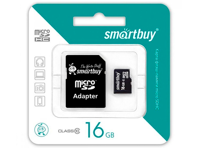 Карта памяти Smart Buy Micro SDHC 16 Gb Class 10 10MB/s (с адаптером)