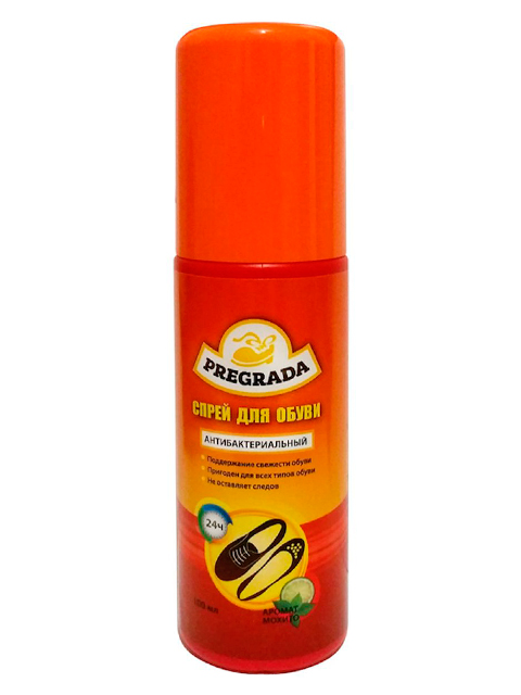 Дезодорант-спрей для обуви 100мл Pregrada Защита от запаха 12 часов, антибактериальный