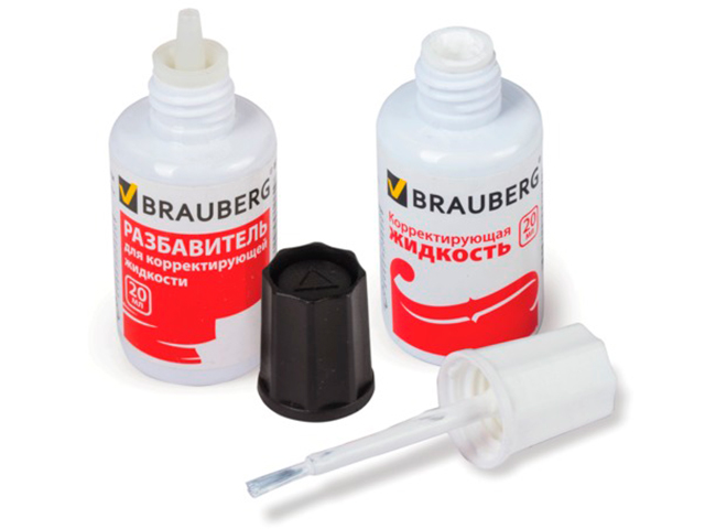 Корректирующий набор BRAUBERG: корректирующая жидкость + разбавитель, 20+20 мл, 220454