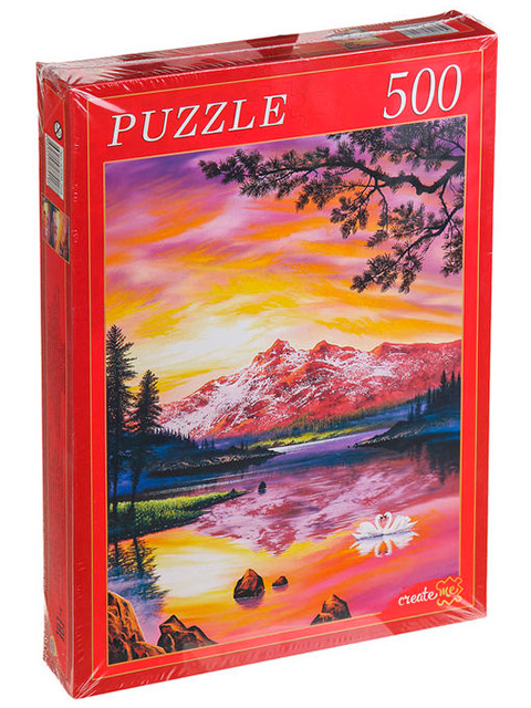 Пазлы 500 элементов 345х500 Рыжий кот "Зарево над озером"