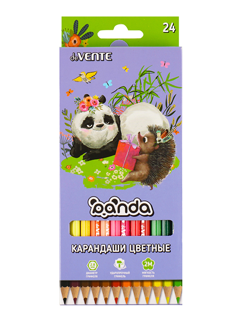 Карандаши цветные deVENTE "Panda" 24 цвета, 2М, картонная упаковка, европодвес