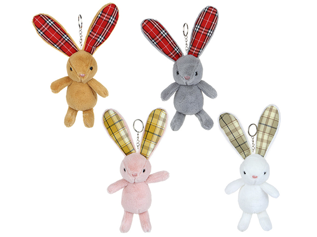 Брелок "Кролик", с гнущимися ушами, полиэстер, полипропиленовый хлопок, металл, 25см, 4 цвета