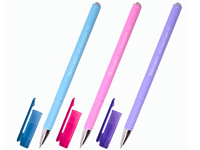 Ручка шариковая масляная BRAUBERG "FRUITY Pastel", корпус ассорти, soft-touch, 0,7 мм, синяя
