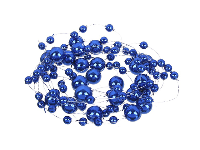 Елочное украшение СНОУ БУМ Бусы декоративные 200см шары разных размеров, синий пластик