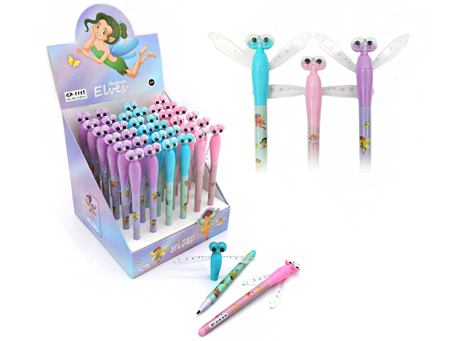 Ручка гелевая фигурная Intelligent "Стрекоза" черная, 0,38 мм, с подвижными крыльями, ассорти