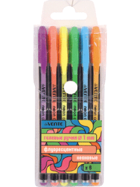 Набор гелевых ручек deVENTE "Neon Black" 6 цветов, 1 мм, неон., флуоресцентные