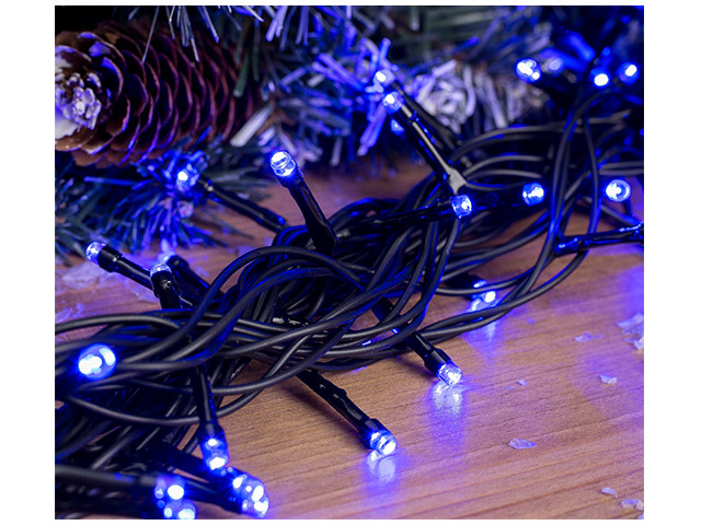 Гирлянда электрическая LED 100 ламп "Нить", уличная, 10 метров, провод черный, 8 режимов, синий