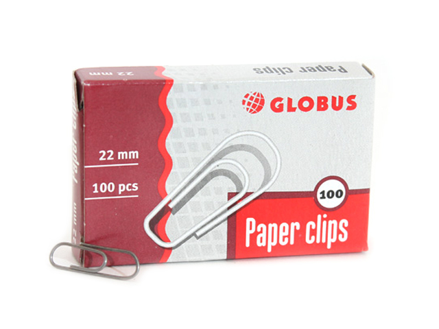 Скрепки Globus 22 мм 100 штук, в картонной упаковке