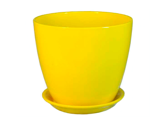 Горшок для цветов "Бутон" глянец жёлтый, 12см (с поддоном) , керамика