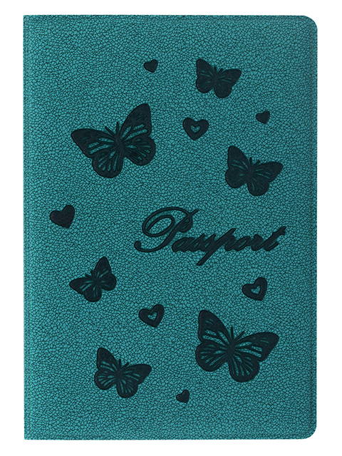 Обложка для паспорта STAFF "Бабочки" полиуретан, мятно-бирюзовая