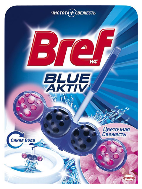 Bref Блок для унитаза гигиенический подвесной 50г Blue Aktiv Цветочная Свежесть