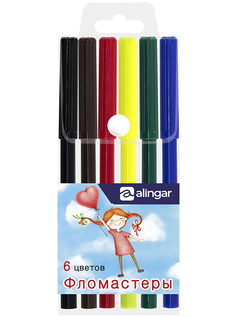 Фломастеры Alingar "Сердца" 6 цветов, смываемые, ПВХ, европодвес