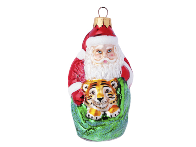 Елочное украшение СНОУ БУМ "Дед Мороз с тигром", 100мм, стекло