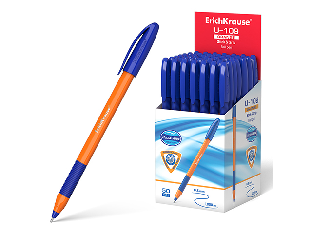 Ручка шариковая Erich Krause "U-109 Orange Stick&Grip Glide Technology" 1.0мм, синяя