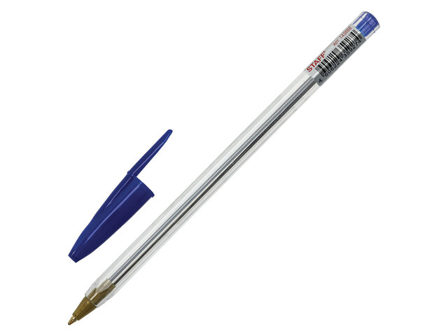 Ручка шариковая STAFF "Basic Budget BP-02", СИНЯЯ, линия письма 0,5 мм