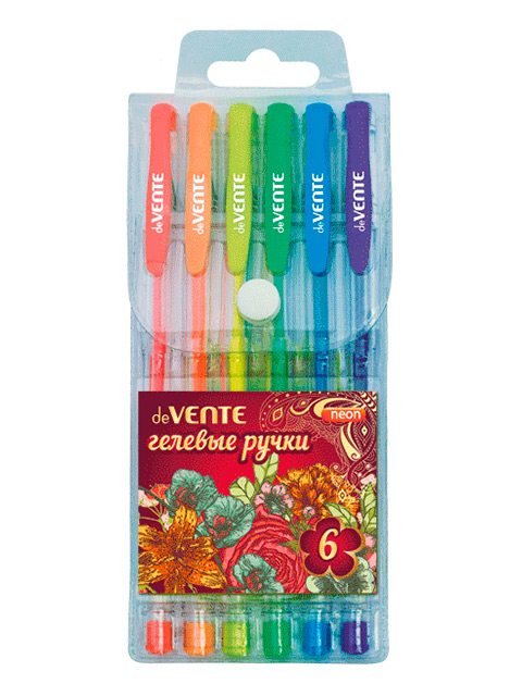 Набор гелевых ручек "deVENTE. Flowers" 6цв., 0.8мм, неон., в пласт. блист.
