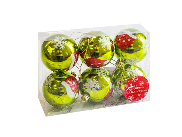 Набор елочных игрушек Шары Колпачок, зеленые, 6 см, пластик, 6 штук в упаковке