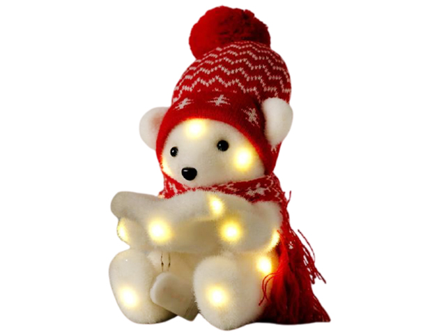 Фигура световая "Медведь в красной шапочке и шарфе" на батарейках, 18х10х10 см