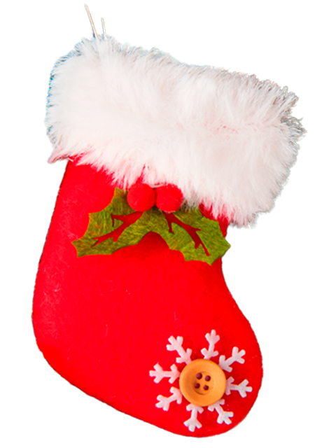 Елочное украшение Подвеска мягкая "Рождественский носок" 10 см., текстиль
