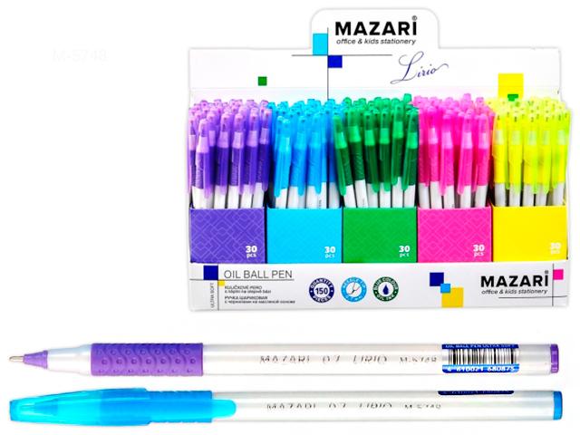 Ручка шариковая масляная Mazari "LIRIO" 0,7 мм, корпус пластик белый, грип, синяя