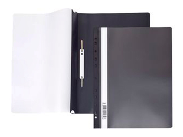 Папка А4 со скоросшивателем Хатбер с прозрачным верхом, 140/180 мкм, с перфорацией, черная
