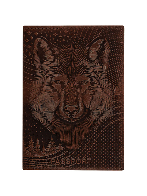 Обложка для паспорта Office Space "Волк", кожа, тиснение, коричневая