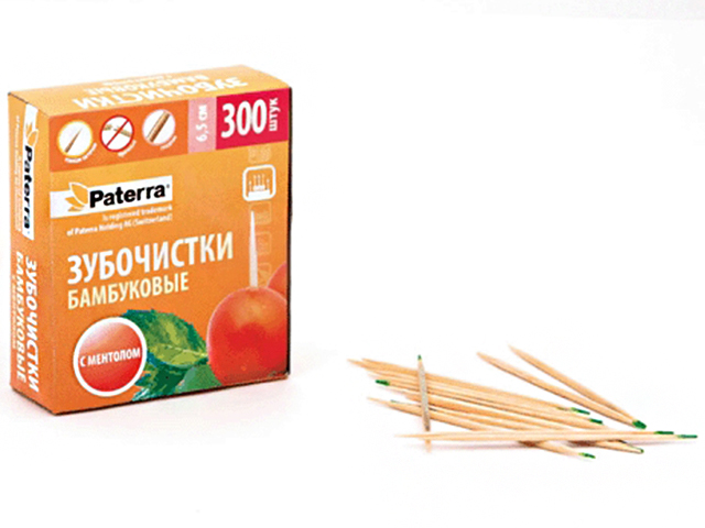 Зубочистки Paterra 300шт, бамбуковые, с ментолом, в картонной упаковке