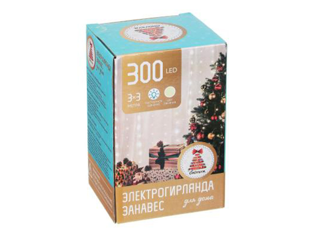Гирлянда электрическая занавес "Для дома" 3х3 м, 300 LED, шампань, 220В, провод серебро