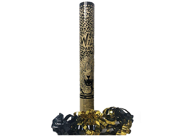 Хлопушка пневматическая "Wild Paty, black&gold" 30см, серпантин, в пластиковой тубе