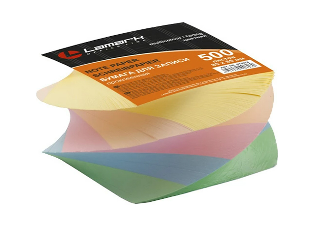 Бумага для заметок с клеевым краем Lamark "Спираль", 85x85 мм, 500 листов, 5 цветов