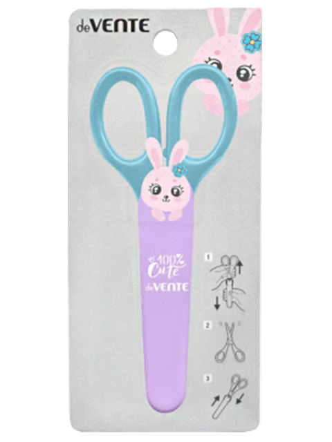 Ножницы детские deVENTE "100% Cute. Заяц" 13,5cм, пластиковые ручки, в защитном футляре, блистер